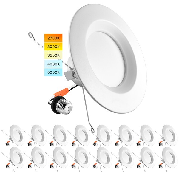 Luxrite 5/6 Inch LED Recessed Can Lights 5 CCT 2700K-5000K 14W (90W Equivalent) 1100LM Dimmable 16-Pack LR23796-16PK - main